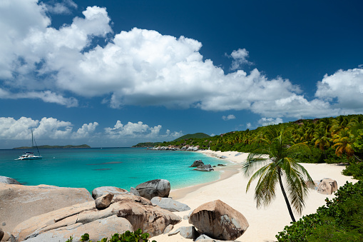 Beautiful landscape view of U.S. Virgin Islands National Park on the island of Saint John during the day.