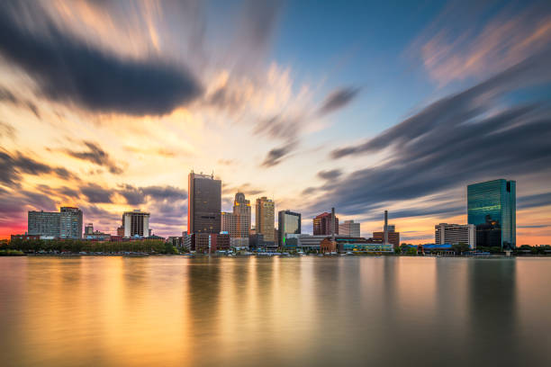 Toledo, Ohio, USA downtown skyline on the Maumee River