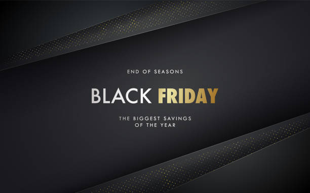 Black Friday vector banner. Black paper layers with golden halftone effect. Minimalistic Sale poster. Advertising horizontal banner. Black Friday vector banner. Black paper layers with golden halftone effect. Minimalistic Sale poster. Advertising horizontal banner. black friday stock illustrations