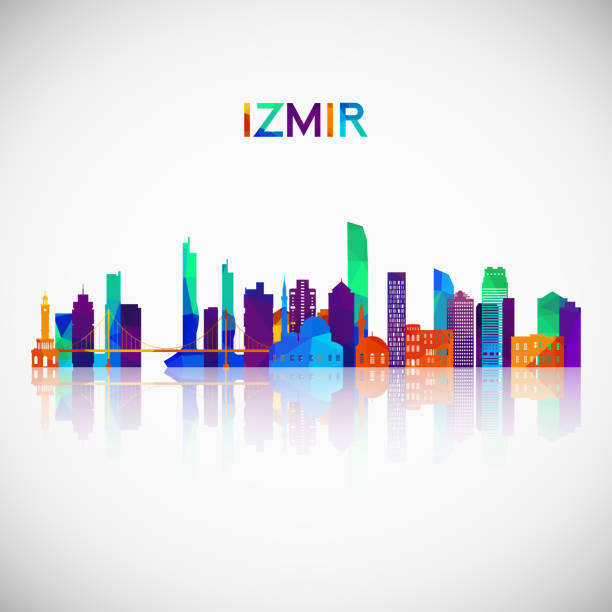 izmir skyline silhouette in bunten geometrischen stil. symbol für ihr design. vektor-illustration. - izmir stock-grafiken, -clipart, -cartoons und -symbole