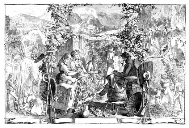 People harvesting Common hop ( Humulus lupulus )Hersbruck is a small town in Middle Franconia, Bavaria, Germany, belonging to the district Nürnberger Land.Original edition from my own archivesSource : Gartenlaube 1864