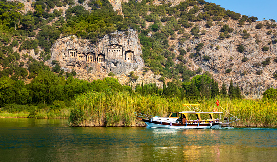 Famous Lycian Tombs of ancient Caunos town, Dalyan, Turkey. High quality photo