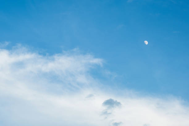 istock White clouds in the blue sky on a fine day and moon 1280750557
