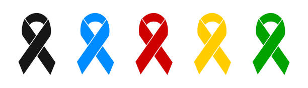 illustrazioni stock, clip art, cartoni animati e icone di tendenza di set di nastri di sensibilizzazione. raccolta di colori vettoriali. - aids awareness ribbon ribbon bow cut out