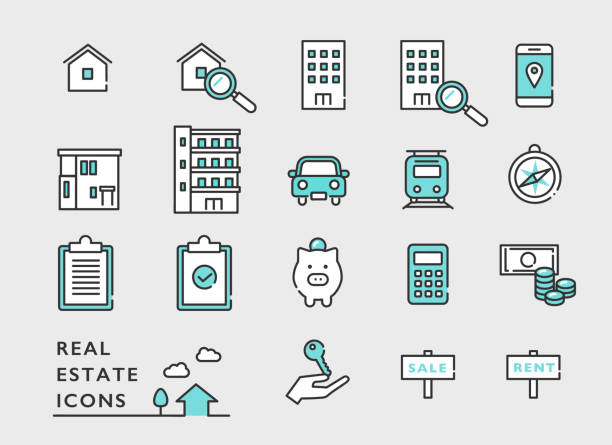 real estate icon set, home traffic , office rent sales. real estate icon set, home traffic , office rent sales. key illustrations stock illustrations