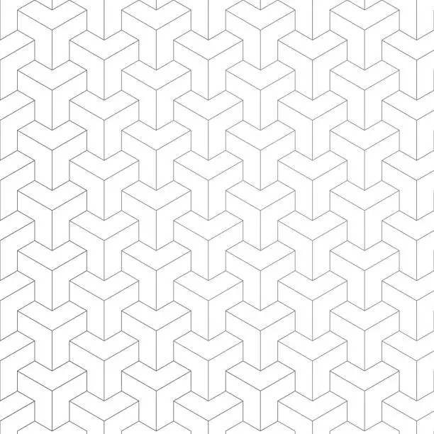 Vector illustration of 3D cube corner illusion. Outline.