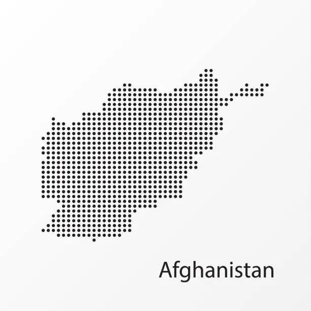 Vector illustration of Vector illustration of a geographical map of Afghanistan in dots