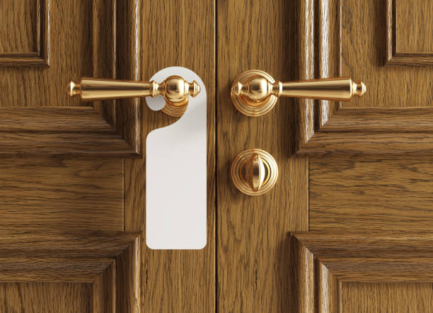 istock Luxury classic door with empty label 