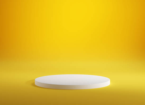 istock Empty product podium on yellow background, minimal abstract interior 1280758054