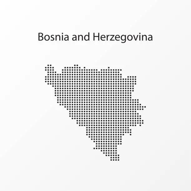 Vector illustration of Halftone map of Bosnia and Herzegovina and rubber caption. Vector