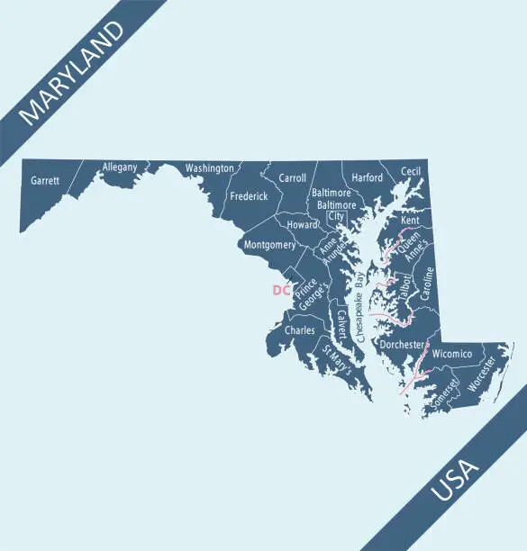 Vector illustration of Counties map of Maryland