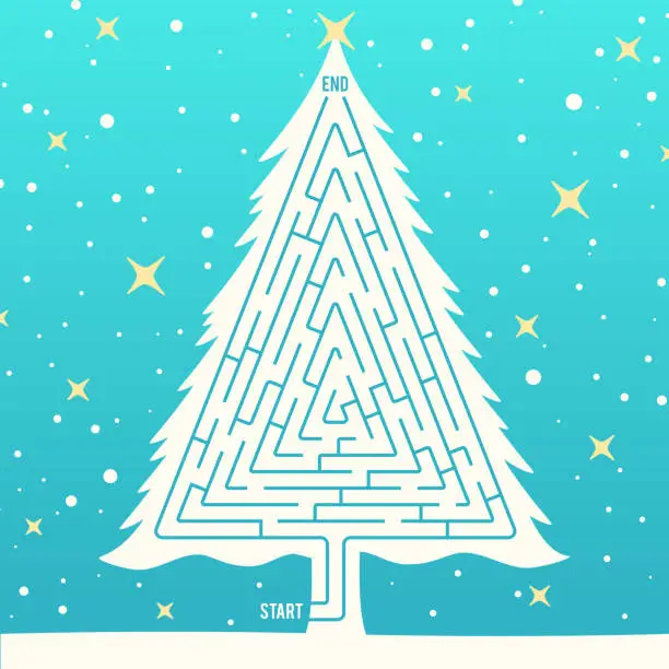 Vector illustration of Winter Holiday Tree Maze Pattern