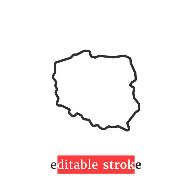 ilustrações de stock, clip art, desenhos animados e ícones de minimal editable stroke poland map icon - polónia
