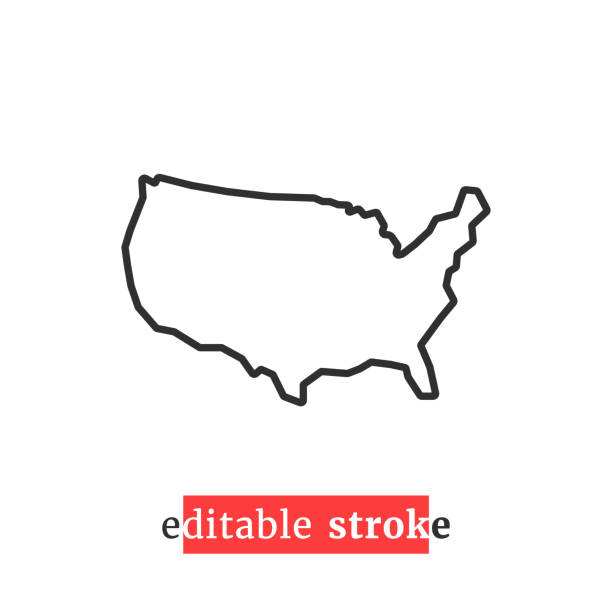 최소한의 편집 가능한 스트로크 미국 지도 아이콘 - 국가 지리적 지역 일러스트 stock illustrations