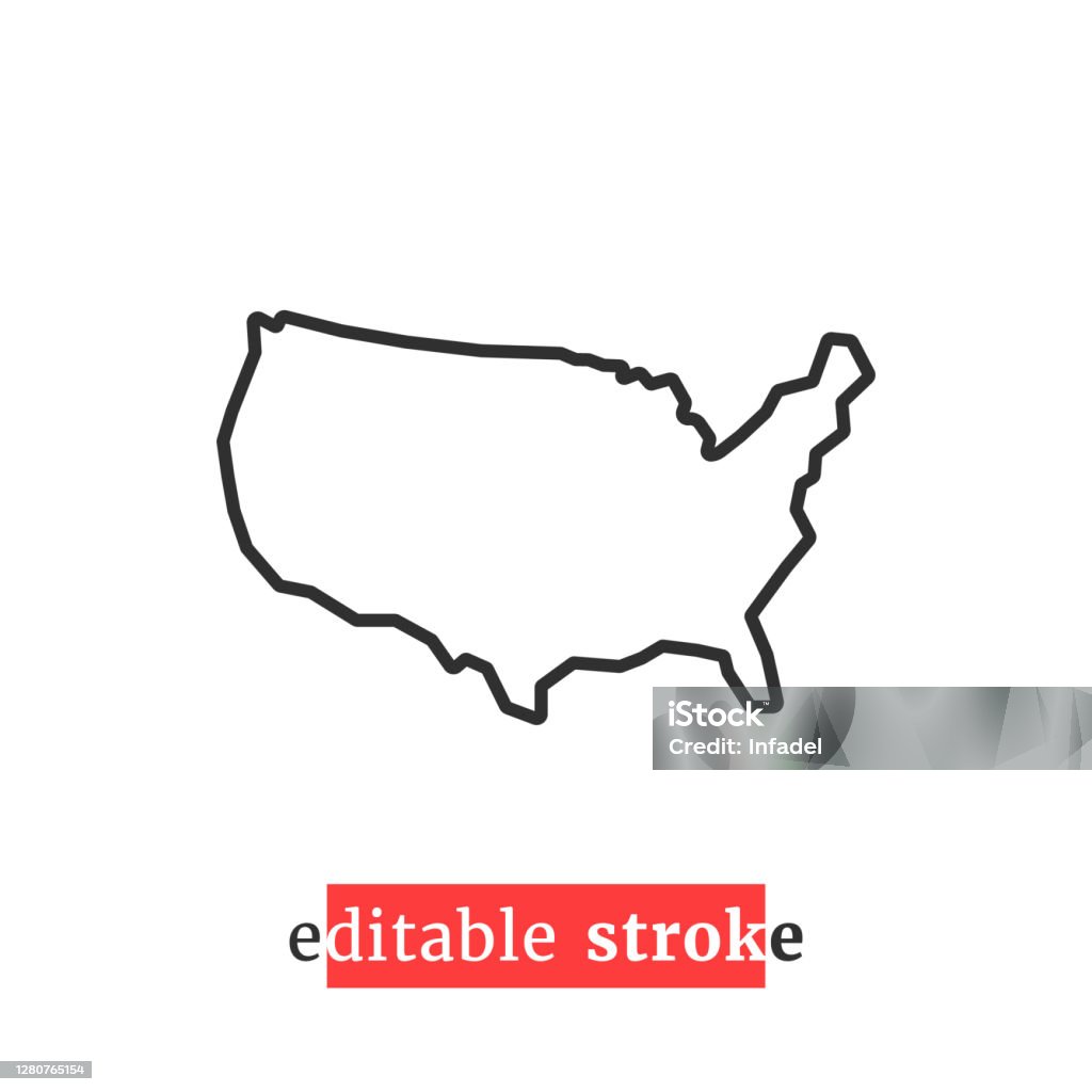 minimal editable stroke usa map icon minimal editable stroke usa map icon. flat style modern graphic change line thickness design isolated on white background. concept of coastline of north america and part of global world USA stock vector