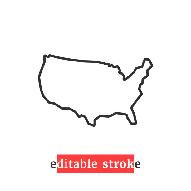 minimal editable stroke usa map icon minimal editable stroke usa map icon. flat style modern graphic change line thickness design isolated on white background. concept of coastline of north america and part of global world map icons stock illustrations