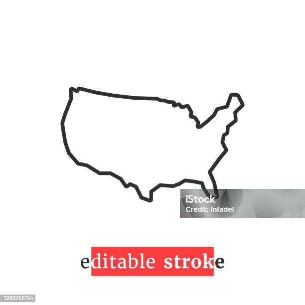 Minimal Editable Stroke Usa Map Icon Stock Illustration - Download Image Now - USA, Icon, Map