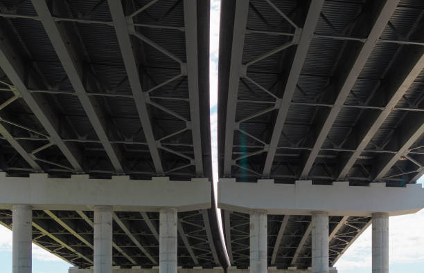 istock Metal structure of the bridge, bottom view 1280770931