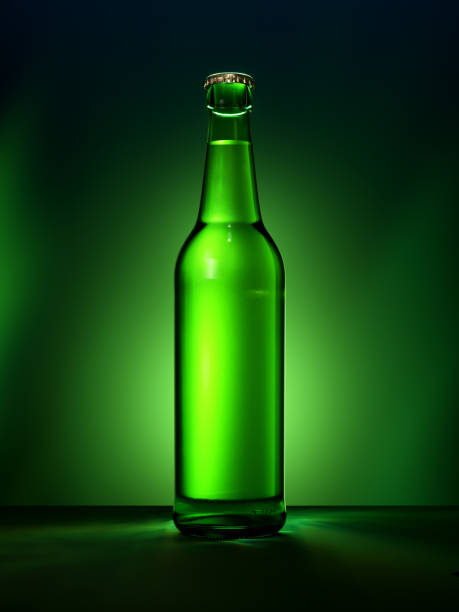 istock Single green glass beer bottle without label. 1280770956