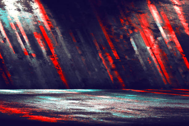 istock Dark empty stage, product showcase with futuristic red and blue 1280771095