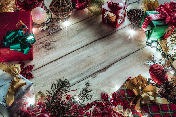 Christmas lights and decoration making a frame with copy space. Christmas themes.