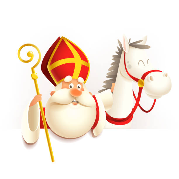 보드에 말세인트 니콜라스 sinterklaas - 투명 배경에 고립 된 벡터 일러스트 - santa claus christmas cartoon traditional culture stock illustrations