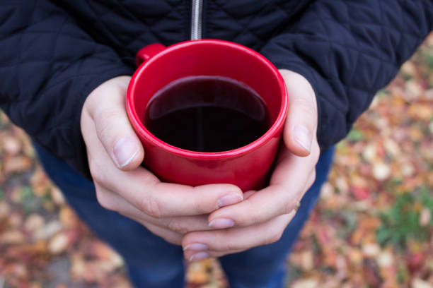 istock Red cup in female hands, autumn mood concept 1280776752