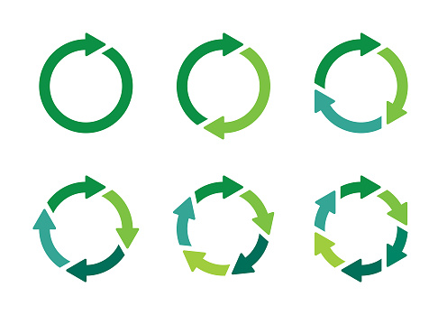 Set of green vector arrows, circular design elements