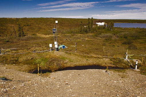 An arctic monitor station along the Tuktoyuktuc highway in the North West Territory of Canada.