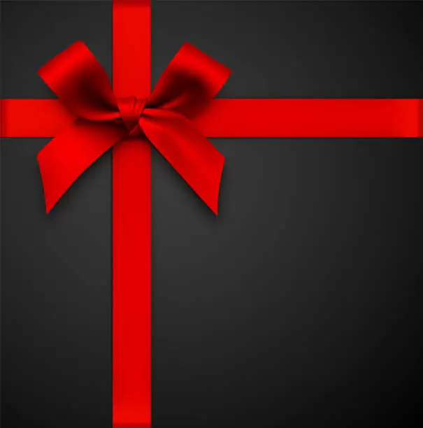 Vector illustration of Red Gift Bow with Ribbon on a Black Background