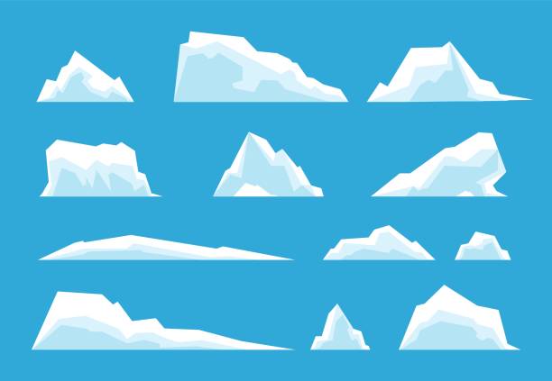 arktyczna góra lodowa. biegun północny podróży, lodowiec lodowca lodowca zimowe elementy krajobrazu. śnieżna natura, topniejący zestaw wektorów góry antarktycznej - iceberg ice mountain arctic stock illustrations