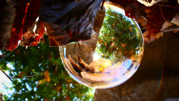 Landscape confined in a crystal ball in autumn
