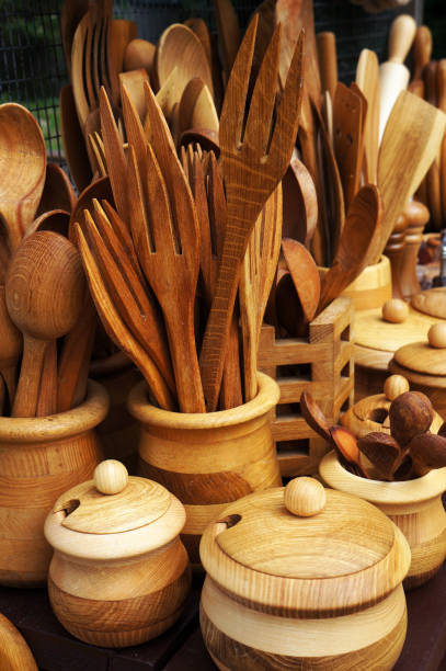 istock Handicraft kitchenware and other handmade wooden souvenirs 1280788507