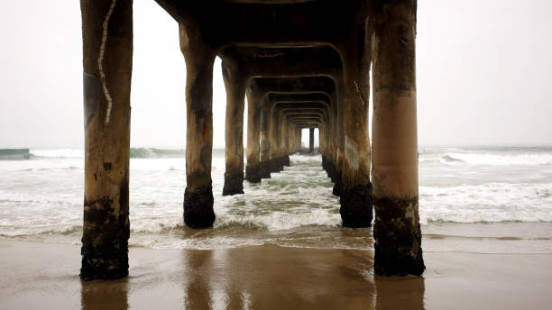 istock A gloomy day at Manhattan Beach pier with columns and waves 1280788578