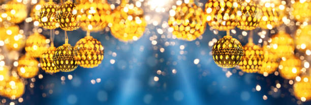 istock Festive Decoration with Garland Lights on dark blue background with bright bokeh. 1280793381