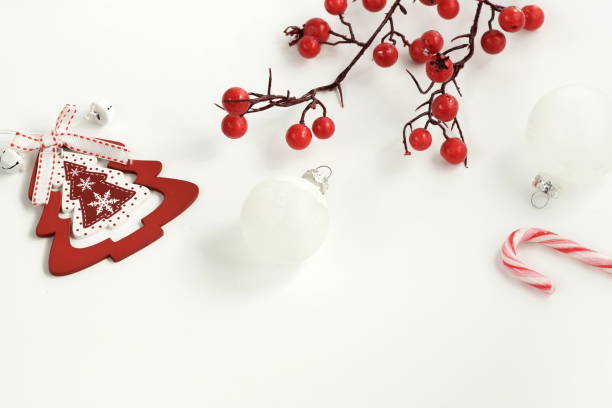 istock Christmas background isolated top view, copy space on white backdrop.  flat lay 1280793538