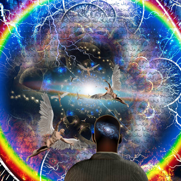 Tunnel of angels. Spiritual art. 3D rendering