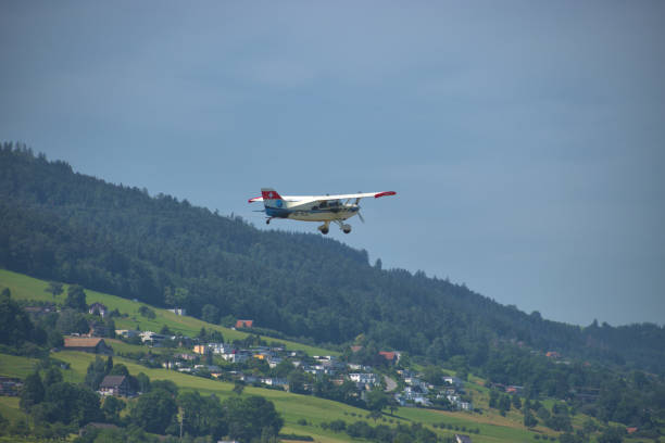 Maule M5 propeller plane is departing from the airport Altenrhein near Saint Gallen in Switzerland July 10,2020