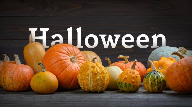 istock Halloween Typography With Pumpkins Background 1280801017