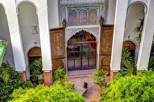 The grounds of the Riad LaRoussa Hotel in the old town of Fez Morocco