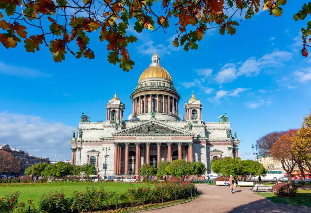 Photo of St. Isaac's Cathedral in autumn, Saint Petersburg, Russia