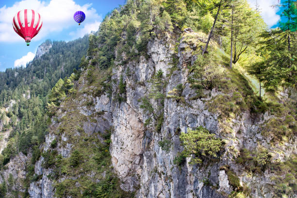 istock View of high Apls mountains wth hot air balloons. 1280809018