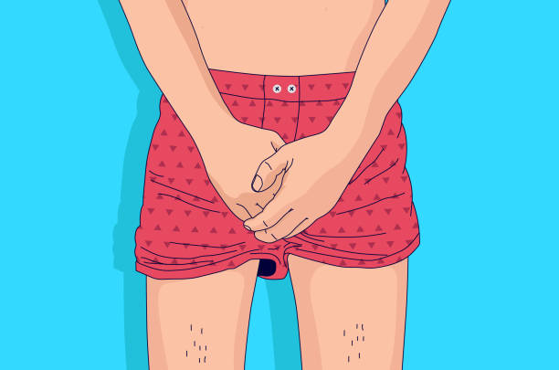 ilustrações de stock, clip art, desenhos animados e ícones de man in boxer shorts holding his private parts and hands  between legs - erectile dysfunction
