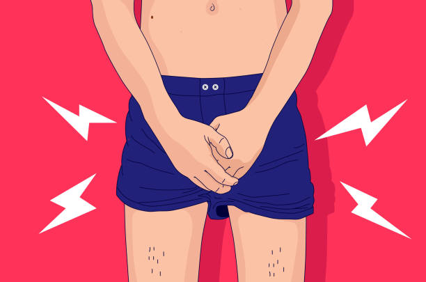 ilustrações de stock, clip art, desenhos animados e ícones de genital pain - man holding hand in front of private parts - erectile dysfunction
