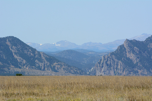 View of El Dorado Canyon and Rocky Mountains from Golden Colorado