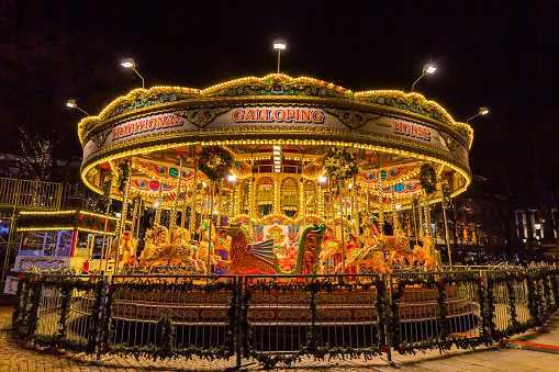 merry go round, carousel at night in oslo, norway