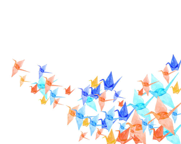 Origami decoration watercolor origami cranes stock illustrations