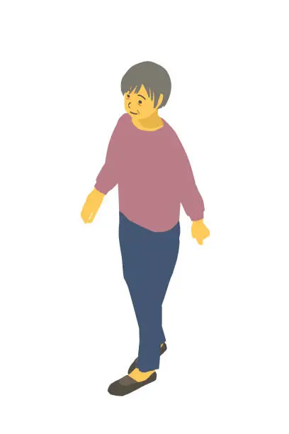 Vector illustration of Isometric Diagrams Vector Illustrations of Healthy Granny Walking