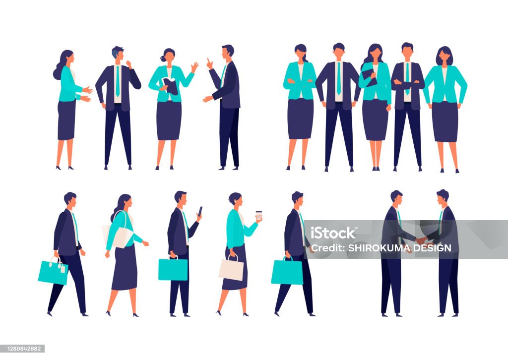 Different gestured businessman in suits. Different gestured businessman in suits. Isolated vector illustration characters set in flat style. People stock vector