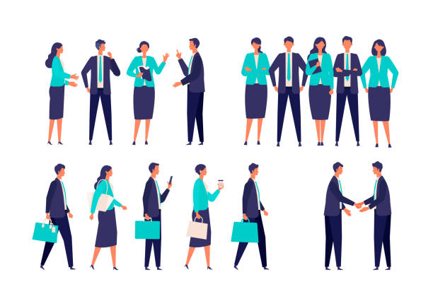 Different gestured businessman in suits. Different gestured businessman in suits. Isolated vector illustration characters set in flat style. businessman illustrations stock illustrations
